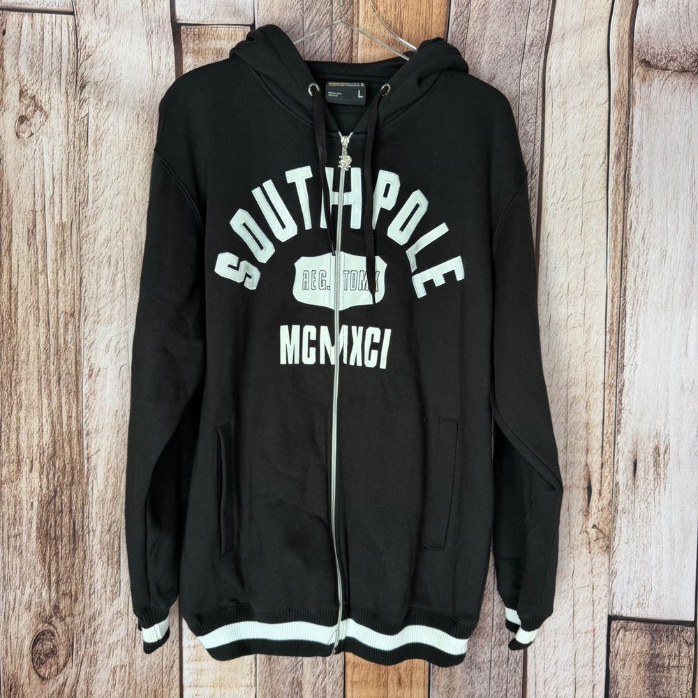 Southpole Hoodie Full Zip Logo Graphic Streetwear Casual Urban Mens Large